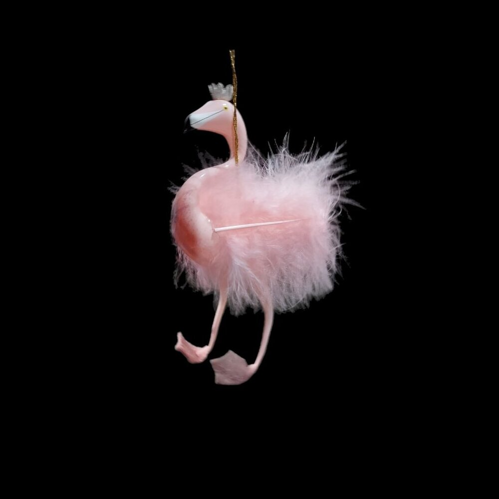 De Carlini Pink Glass Legs Flamingo Feathered Christmas Ornament Made In Italy